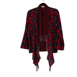 Umgee Cardigan Womens Small Red Buffalo Plaid Open Waterfall Roll Tab
Sl…